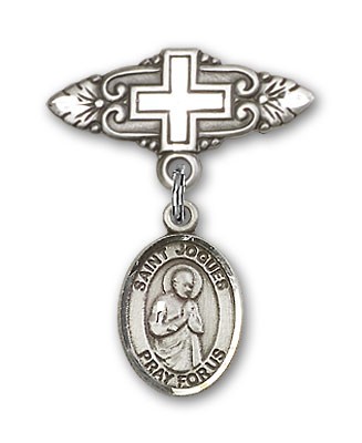 Pin Badge with St. Isaac Jogues Charm and Badge Pin with Cross - Silver tone