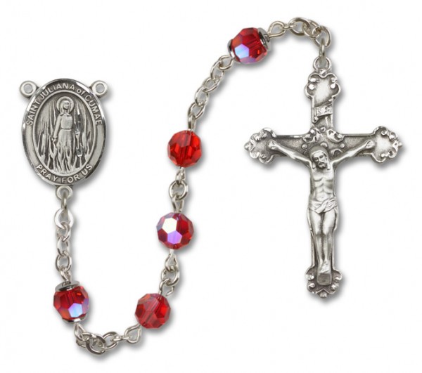 St. Juliana Sterling Silver Heirloom Rosary Fancy Crucifix - Ruby Red