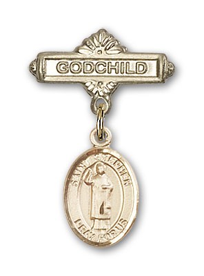 Pin Badge with St. Stephen the Martyr Charm and Godchild Badge Pin - Gold Tone