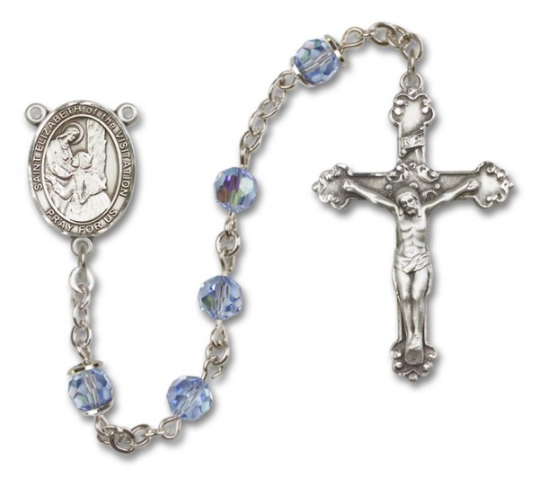 St. Elizabeth of the Visitation Sterling Silver Heirloom Rosary Fancy Crucifix - Light Sapphire