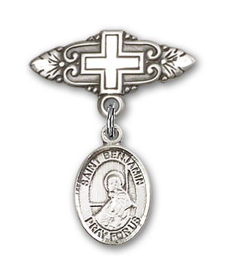 Pin Badge with St. Benjamin Charm and Badge Pin with Cross - Silver tone