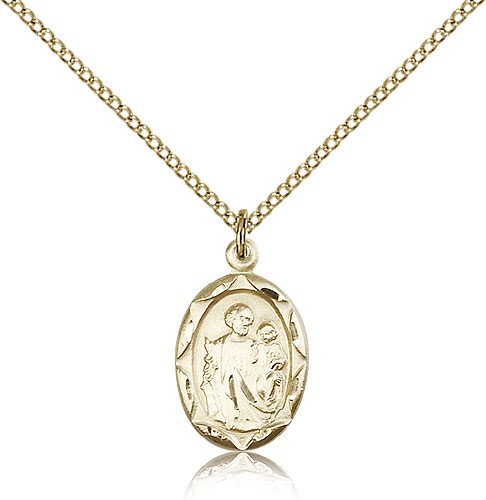 Small St. Joseph Medal Oval with Scalloped Edge - 14KT Gold Filled