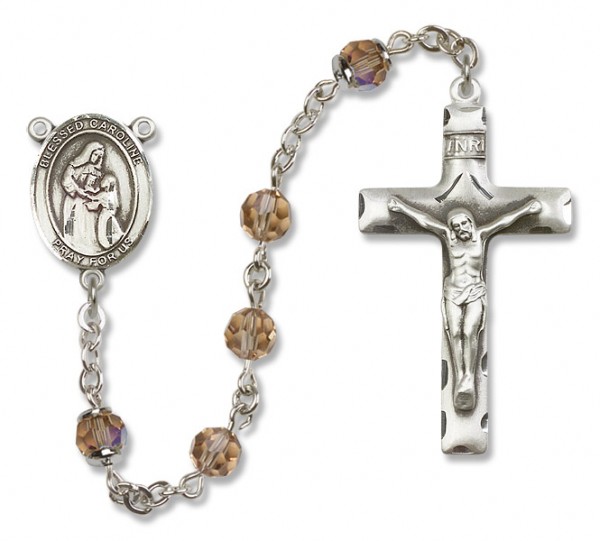Blessed Caroline Gerhardinger Sterling Silver Heirloom Rosary Squared Crucifix - Topaz
