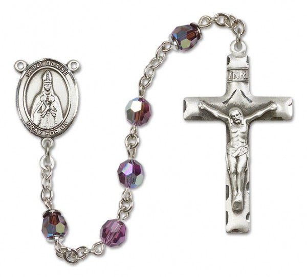 St. Blaise Sterling Silver Heirloom Rosary Squared Crucifix - Amethyst