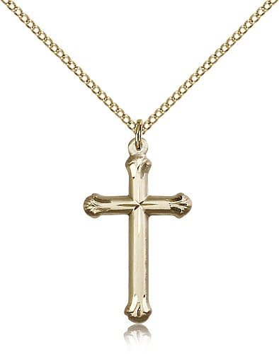 Round Tip with Star Etched Cross Necklace - 14KT Gold Filled