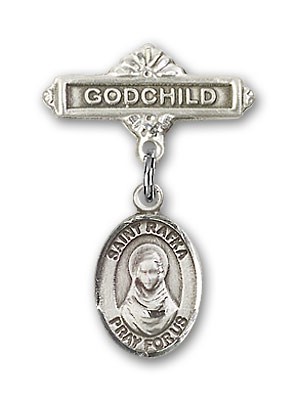 Pin Badge with St. Rafka Charm and Godchild Badge Pin - Silver tone