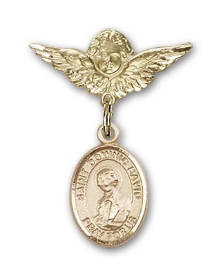Pin Badge with St. Dominic Savio Charm and Angel with Smaller Wings Badge Pin - Gold Tone