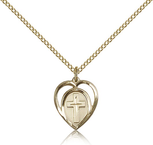 Cross in a Heart Pendant - 14KT Gold Filled