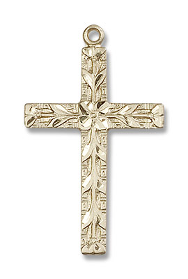 Modern Floral Accent Cross Necklace - 14K Solid Gold