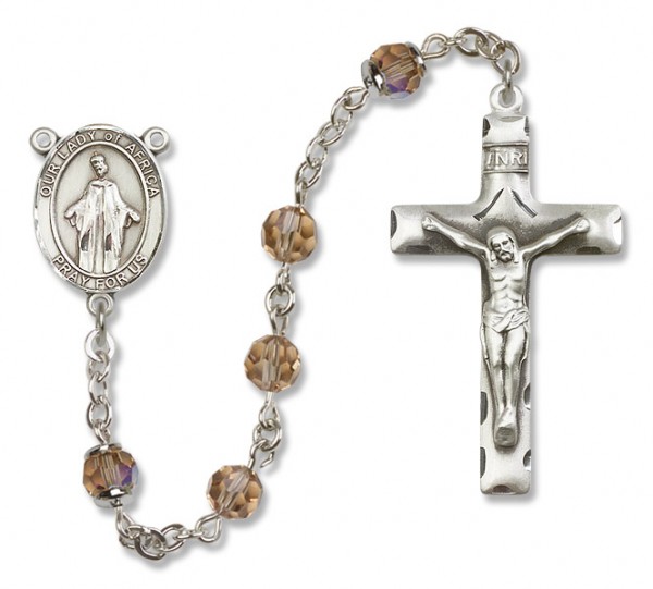Our Lady of Africa Sterling Silver Heirloom Rosary Squared Crucifix - Topaz