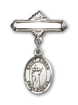 Pin Badge with St. Aidan of Lindesfarne Charm and Polished Engravable Badge Pin - Silver tone