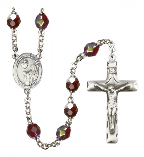 Men's St. Margaret Mary Alacoque Silver Plated Rosary - Garnet