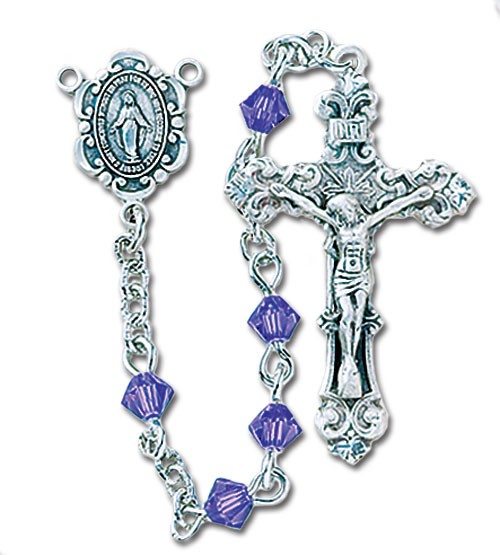 4mm Tanzanite Crystal Swarovski Bead Rosary in Sterling Silver - Purple