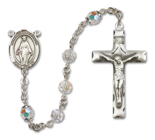 Our Lady of Lebanon Sterling Silver Heirloom Rosary Squared Crucifix - Crystal