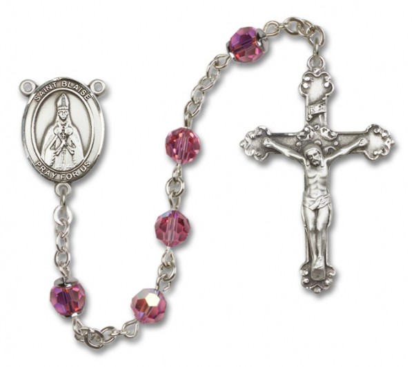 St. Blaise Sterling Silver Heirloom Rosary Fancy Crucifix - Rose