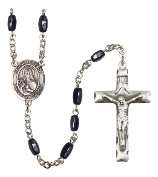 Men's Santa Teresita Silver Plated Rosary - Black | Silver