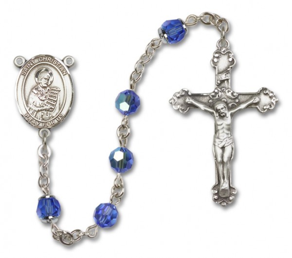 St. Christian Demosthenes Sterling Silver Heirloom Rosary Fancy Crucifix - Sapphire