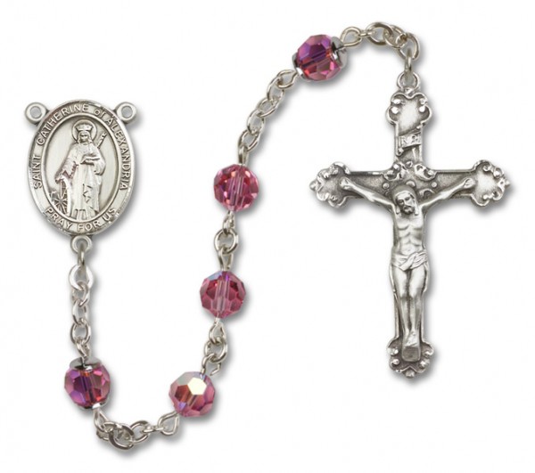 St. Catherine of Alexandria Sterling Silver Heirloom Rosary Fancy Crucifix - Rose