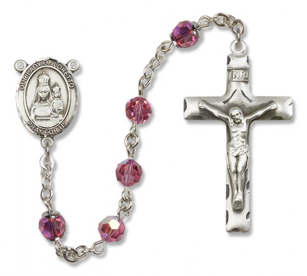 Our Lady of Loretto Sterling Silver Heirloom Rosary Squared Crucifix - Rose