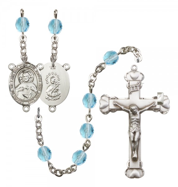 Women's Scapular Birthstone Rosary - Aqua