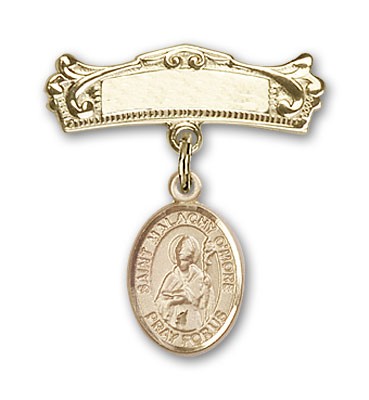 Pin Badge with St. Malachy O'More Charm and Arched Polished Engravable Badge Pin - Gold Tone
