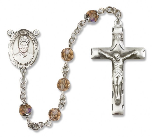St. Josephine Bakhita Sterling Silver Heirloom Rosary Squared Crucifix - Topaz
