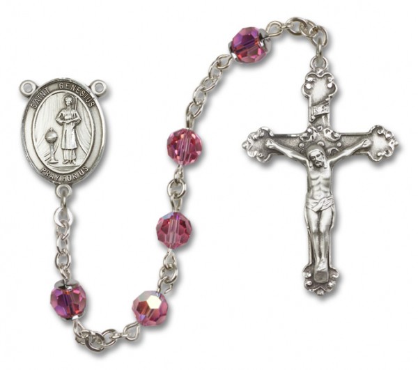 St. Genesius of Rome Sterling Silver Heirloom Rosary Fancy Crucifix - Rose
