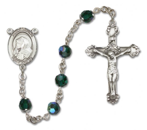 St. Bruno Sterling Silver Heirloom Rosary Fancy Crucifix - Emerald Green