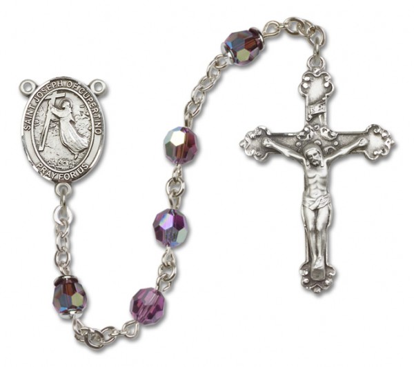 St. Joseph of Cupertino Sterling Silver Heirloom Rosary Fancy Crucifix - Amethyst