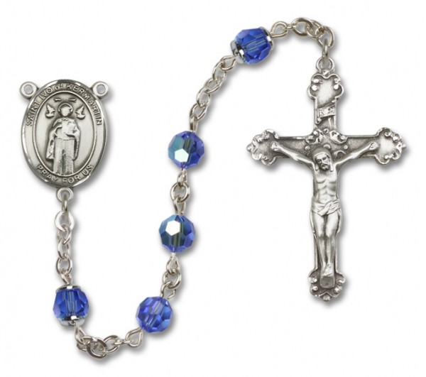 St. Ivo Sterling Silver Heirloom Rosary Fancy Crucifix - Sapphire