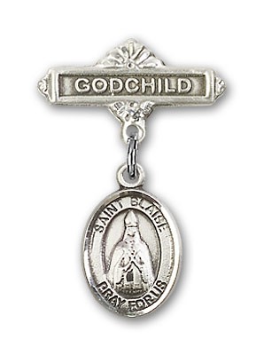 Pin Badge with St. Blaise Charm and Godchild Badge Pin - Silver tone