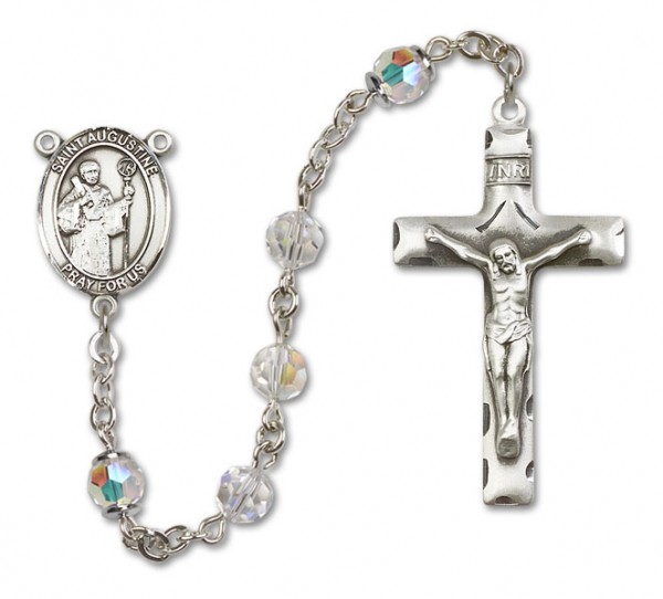 St. Augustine Sterling Silver Heirloom Rosary Squared Crucifix - Crystal