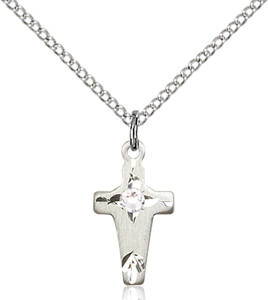 Square Edge Child's Cross Pendant with Birthstone Options - Crystal