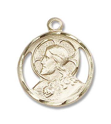 Small Open-Cut Scapular Round Medal Necklace - 14K Solid Gold