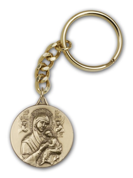 Our Lady of Perpetual Help and Sacred Heart Key Chain - Antique Gold