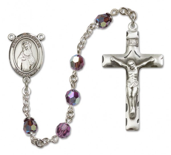 St. Hildegard Von Bingen Sterling Silver Heirloom Rosary Squared Crucifix - Amethyst