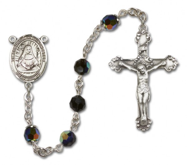St. Edburga of Winchester Sterling Silver Heirloom Rosary Fancy Crucifix - Black