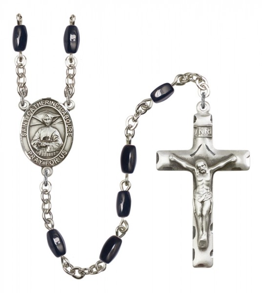 Men's St. Catherine Laboure Silver Plated Rosary - Black | Silver