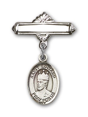 Pin Badge with St. Edward the Confessor Charm and Polished Engravable Badge Pin - Silver tone