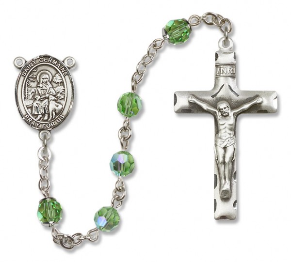 St. Germaine Cousin Sterling Silver Heirloom Rosary Squared Crucifix - Peridot