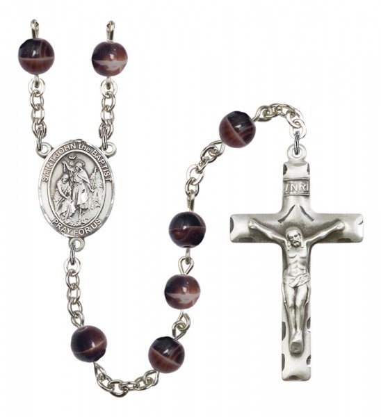 Men's St. John the Baptist Silver Plated Rosary - Brown