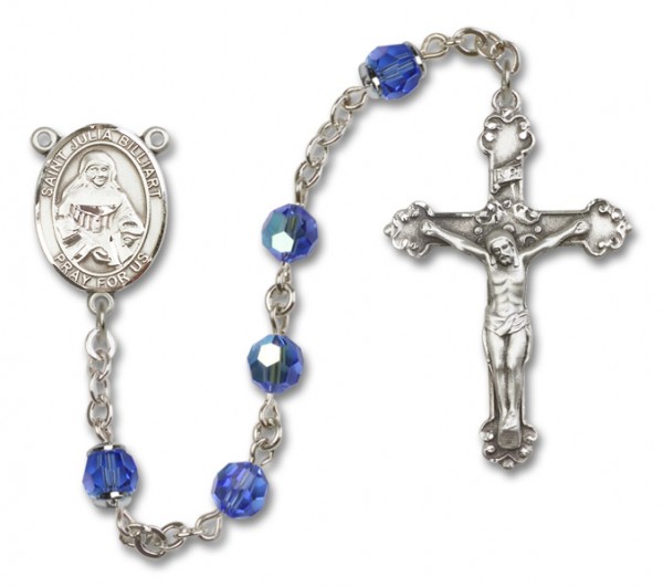 St. Julia Billiart Sterling Silver Heirloom Rosary Fancy Crucifix - Sapphire