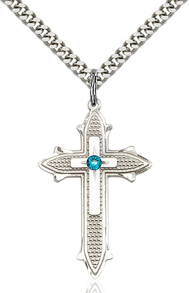 Large Women's Polished and Textured Cross Pendant with Birthstone Option - Zircon