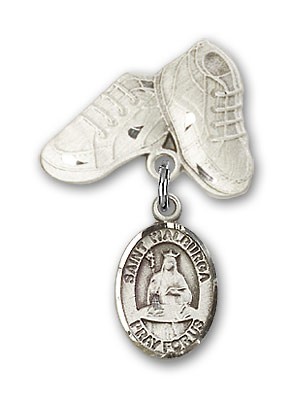 Pin Badge with St. Walburga Charm and Baby Boots Pin - Silver tone