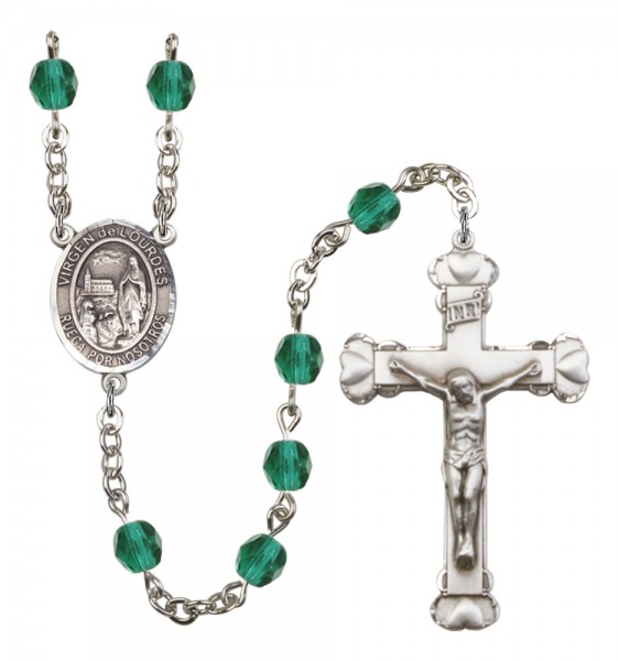 Women's Virgen del Lourdes Birthstone Rosary - Zircon