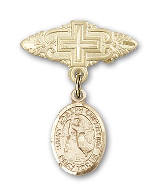 Pin Badge with St. Joseph of Cupertino Charm and Badge Pin with Cross - 14K Solid Gold