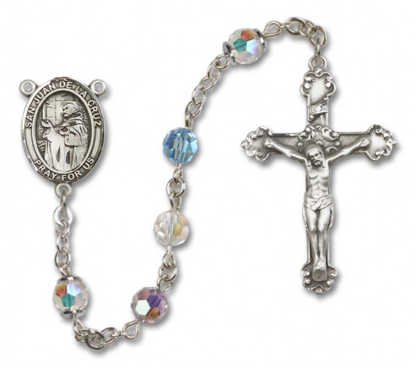 San Juan de la Cruz Sterling Silver Heirloom Rosary Fancy Crucifix - Multi-Color