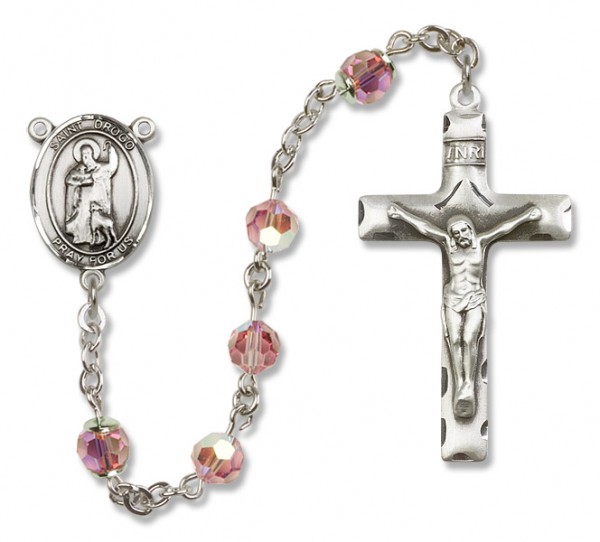 St. Drogo Sterling Silver Heirloom Rosary Squared Crucifix - Light Rose