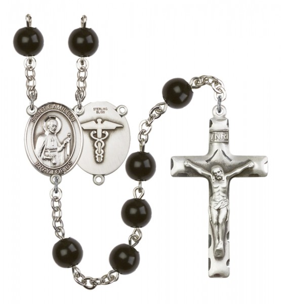 Men's St. Camillus of Lellis Nurse Silver Plated Rosary - Black