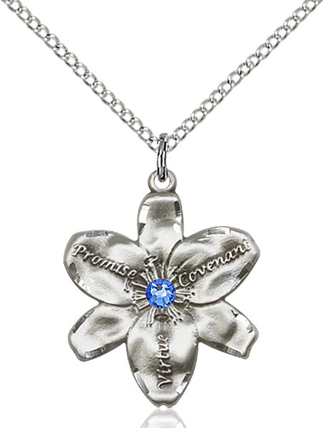 Large Five Petal Chastity Pendant with Birthstone Center - Sapphire